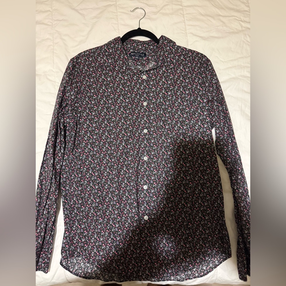 J. Crew Men's Floral Button Down Shirt - Black and Red